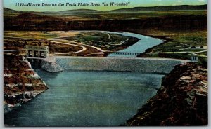 North Platte River Wyoming 1940s Postcard Alcova Dam