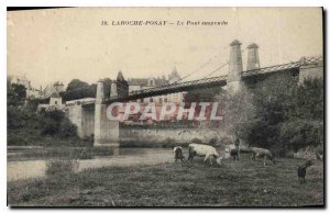 Old Postcard La Roche Posay suspension bridge Cows