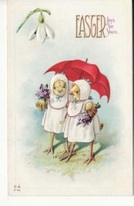 EASTER   DRESSED BABY CHICKS / BIBS, UMBRELLA postcard
