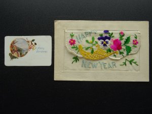 WW1 c1916 Embroidered Silk Postcard NEW YEAR & CHRISTMAS GREETING Insert Message