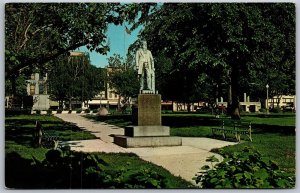 Vtg Quincy Illinois IL John Wood Statue Washington Park 1960s View Postcard