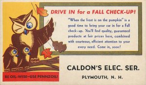 Postcard 1930s New Hampshire Automobile repair advertising Owl undivided 24-120