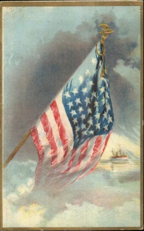 Decoration Day & Battleship in Background Series 1 c1910 Postcard