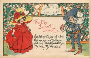 Valentines Day Postcard Art Deco Fancy Children With Flowers Bergman 2207