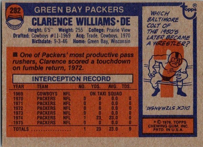 1976 Topps Football Card Clarence Williams Green Bay Packers sk4355