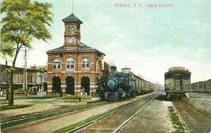 New York Elmira C-1910 Railroad Postcard Depot Trains #E7807 Woolworth 22-3087 
