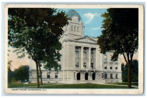 1920 Court House Building Clock Tower Kankakee Illinois IL Antique Postcard