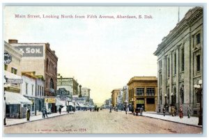 c1910's Main Street Looking North From 5th Avenue Aberdeen South Dakota Postcard