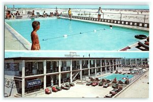 1963 The Maunaloa Motel North Wildwood NJ Postcard Split View Pool Beach Cars 