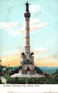 Des Moines Iowa, Soldiers Monument Statue, Vintage Postcard