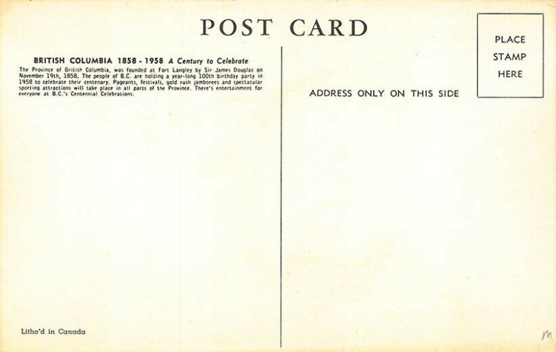 British Columbia Centennial Celebrations 1958 Postcard
