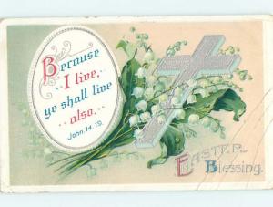 Bent Divided-Back Easter LILY OF THE VALLEY FLOWERS WITH JESUS CROSS o5686