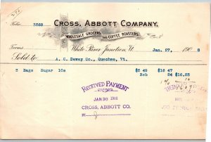 1908  White River Junction  Vermont  Cross, Abbott Co.  Receipt   8 x 5