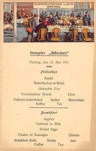 München Breakfast Menu Norddeutscher Lloyd Ship 