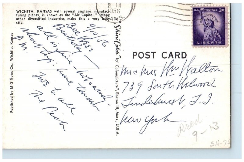 1956 Greetings from Wichita Kansas KS Large Letter Flower Multiview Postcard 