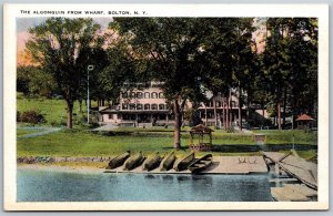 Vtg Bolton New York NY The Algonquin Hotel from Wharf 1920s Old View Postcard