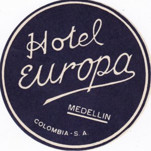 Columbia Medellin Hotel Europa Vintage Luggage Label sk2918