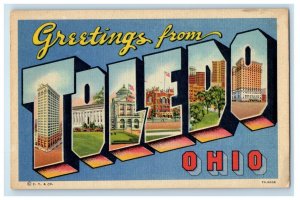 c1930's Greetings From Toledo Ohio OH, Large Letters Vintage Postcard 