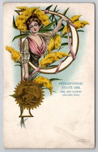 New York State Girl Seal And Flower Rose 1907 To McDowell VA Postcard X23