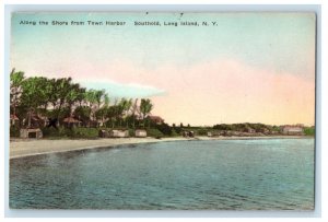 1935 Along Shore Town Harbor Southold Long Island New York Handcolored Postcard