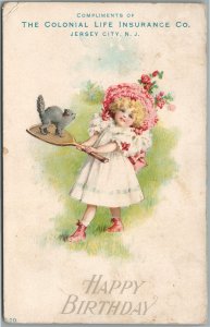 JERSEY CITY NJ COLONIAL NSURANCE ADVERTISING ANTIQUE POSTCARD TENNIS PLAYER CAT