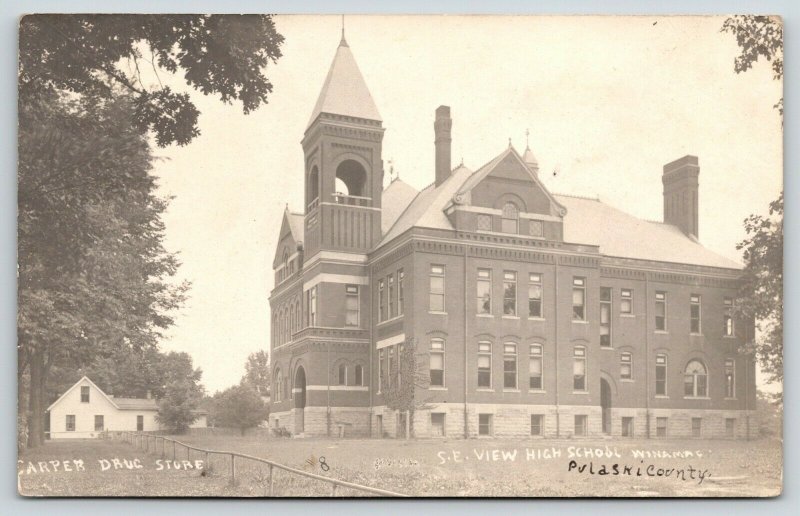 Winamac Indiana~SE View High School~House~Long Pipe Fence~1909 RPPC 