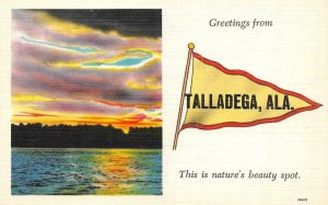 Alabama AL  TALLADEGA PENNANT Greetings   c1940's Linen Postcard