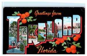 LAKELAND, FL Florida ~ LARGE LETTER LINEN c1940s  Polk County   Postcard