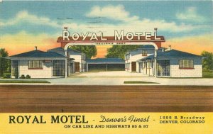 Denver Colorado 1948 Royal Motel roadside Postcard Teich linen 6479