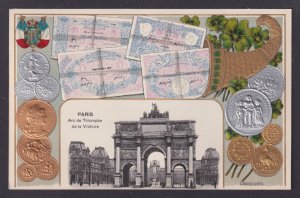 FRANCE, Postcard, Paris, Embossed Coins, Arc de Triomphe