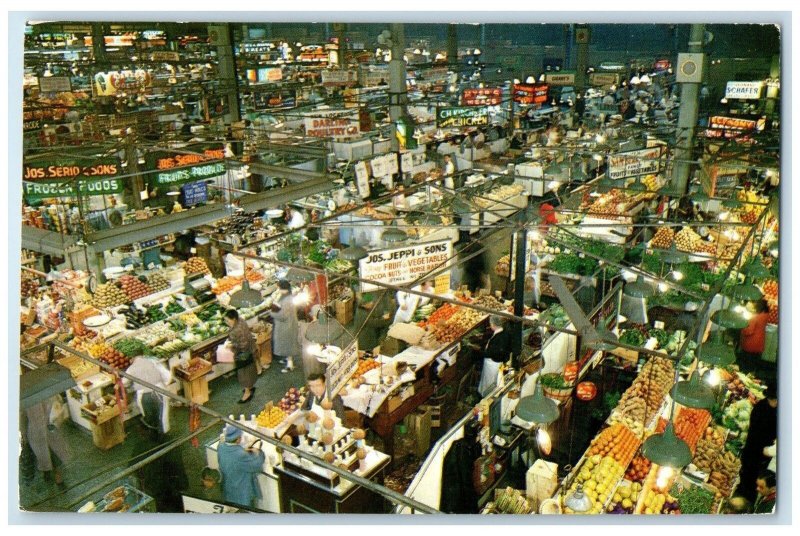 1964 Lexington Market Fruit Stand Costumer View Baltimore Maryland MD Postcard