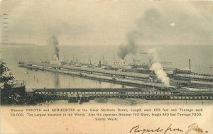 Docks Seattle Washington Puget 1907 Postcard Steamer Dakota Minnesota  20-8585