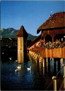 Switzerland Luzern Kapellbruecke mit Pilatus