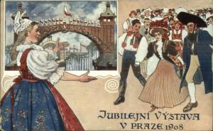 Praze Prague Czech Festival Jubilejni Vystava 1908 Poster Art Postcard