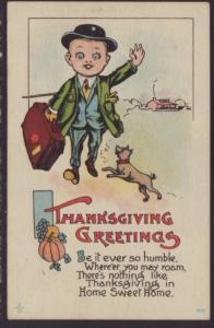 Thanksgiving Greeting,Man,Dog,Pumpkins Postcard 