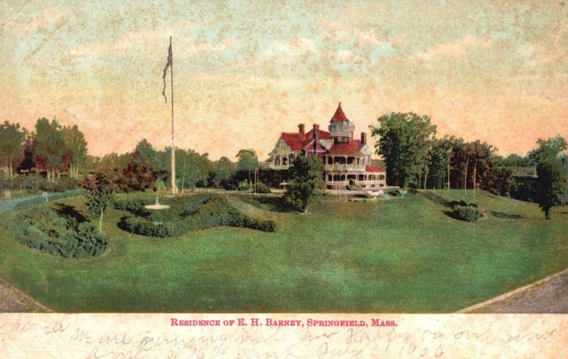 Vintage Postcard View Of Residence Of E.H. Barney Springfield Massachusetts MA 