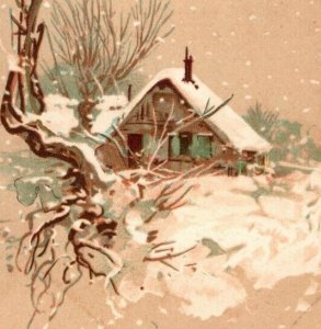 1880s Christmas Greetings Barnard Sumner & Co. Winter Scene Cabin Snow #6L