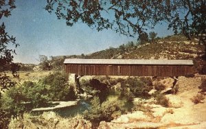 Vintage Covered Bridge across Stanislaus River, Mother Lode, Cal. Postcard P130