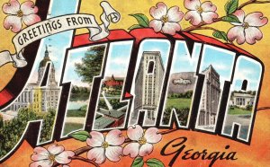 1945 Greetings From Atlanta Georgia GA Flowers Large Letter Posted Postcard