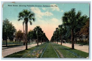 1911 Main Street Showing Avenue Jacksonville Florida FL Antique Postcard 