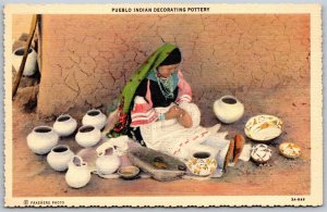 Vtg Native American Pueblo Indian Woman Decorating Pottery 1930s Postcard