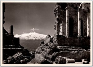 Taormina L'Etna dal Teatro Greco-Romano Italy Mountains Real Photo RPPC Postcard