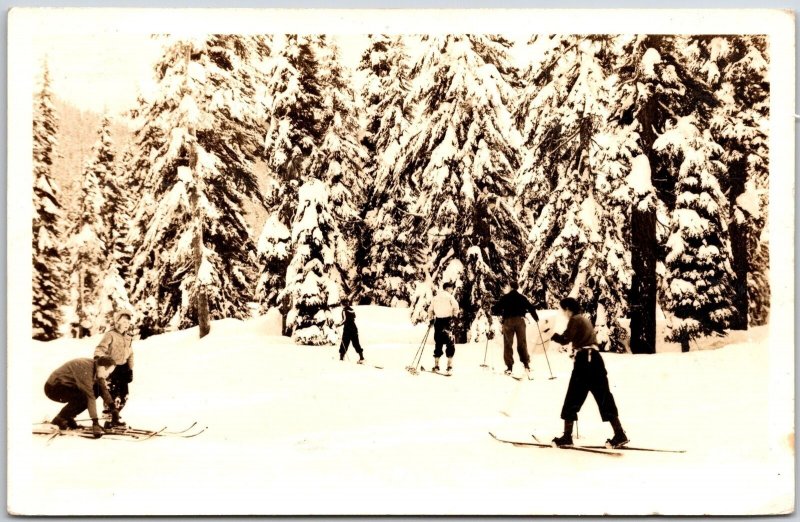 1944 Skiing Winter Pine Trees Real Photo RPPC Posted Postcard