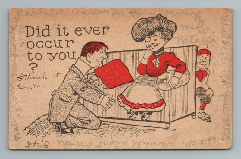 Man Woman Humor Did It Ever Occur Comic Odd 1900s Vintage Postcard