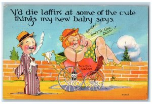 1938 Couple Smoking Cigarette Fat Woman In Cart Wagon New York NY Postcard