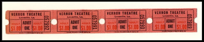 4 Vernon Movie Theatre 1 Dollar Tickets, Leesville, Louisiana/LA, 1960's?