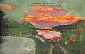 COLUMBIA RIVER OREGON~PICTURESQUE SIGHT AT SUNSET~1951 VINTAGE POSTCARD
