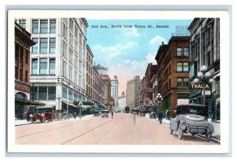 Circa 1920's 2nd Ave North From Union St Seattle Washington Vintage Postcard F24 