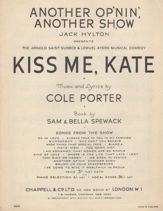 Another Opening Op'Nin Another Show Kiss Me Kate Sheet Music