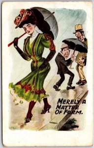 1908 Merely A Matter Of Form Fashion Lady In Green Dress Posted Postcard